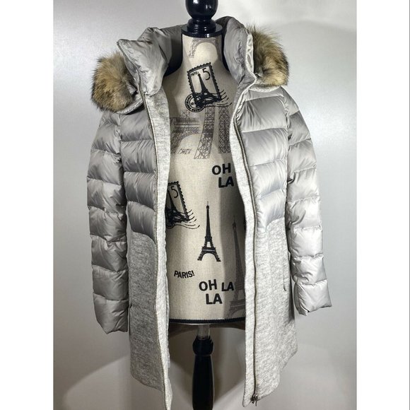 Soia & Kyo Valery-C Mixed Media Coat, Light Grey-Coyote Fur Ruff, Women's Size S - Picture 4 of 9